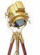 Vintage Brass Nautical Search Floor Lamp Spotlight Trépied En Bois Stand Cadeau