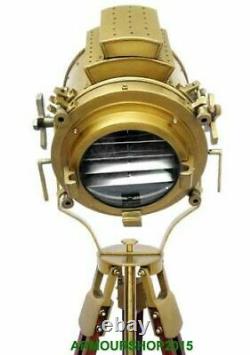 Vintage Brass Nautical Searchlight Floor Lamp Spotlight Lumière Trépied En Bois