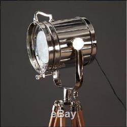 Vintage Designers Industriels Chrome Nautical Spotlight Tripod Floor Sel Big Lamp