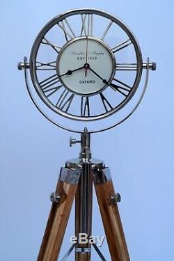 Vintage Horloge Sol Nautique Avec Trépied En Bois Décoratif Maison Maritime Cadeau