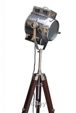 Vintage Industrial Designers Chrome Nautique Projecteur Trépied Plancher Sel Grande Lampe