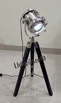 Vintage Lampe De Table En Bois Trépied Marine Studio Searchlight Cadeau