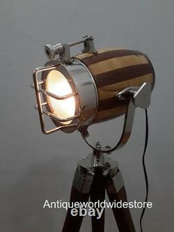 Vintage Marine Spotlight Décoratif Lampe De Sol En Bois Trépied
