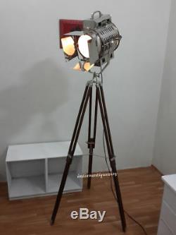 Vintage Nautique Searchlight Lampadaire Accueil Decore Spot Light Trépied En Bois