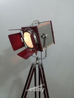 Vintage Searchlight Lustre Retro Lampadaire Avec Support Trépied En Bois