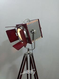 Vintage Searchlight Lustre Retro Lampadaire Avec Support Trépied En Bois