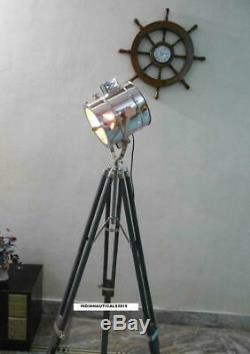 Vintage Spotlight Lampadaire Avec Gris Trépied En Bois Floor Stand Spot Light