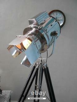 Vintage Spotlight Lampadaire Avec Trépied En Bois Noir Floor Stand Search Light