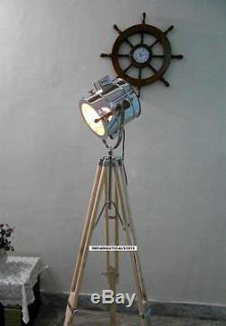 Vintage Spotlight Lampe Sur Pied Trépied En Bois Chrome Finish Spot Light Home Decor