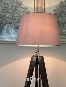 Vintage Style Dark Wood Antique Trépied En Laiton Lampe De Sol Lampe