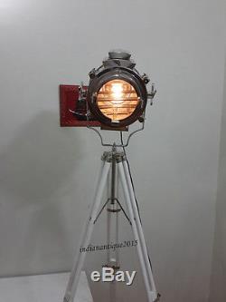 Vintage Theatre Recherche Lumière Spot Lampes Lampadaire En Bois Trépied Retro Cadeau