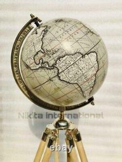 Vintage World Globe Avec Support Trépied En Bois Fabriqué À La Main Pour Bureau & Maison Décor