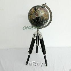 Vintage World Globe Avec Trépied En Bois Support Décoratif Nautique