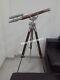 Vintage-maritime-navy-brass-double-barrel-telescope-wheel Brown-wooden-tripod