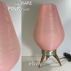 Vtg MCM 60's Lampe Rare Pink Plastic Shade Danish Tripod Jambes Rotaflex