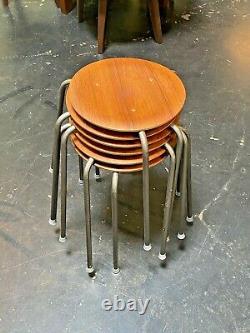 Vtg MID Century Danois Modern Teak Wood Trépied Dot Stool Side Table Fritz Hansen